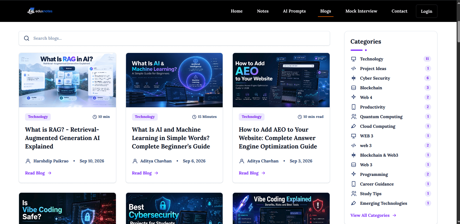 Eduxnotes learning resources screen