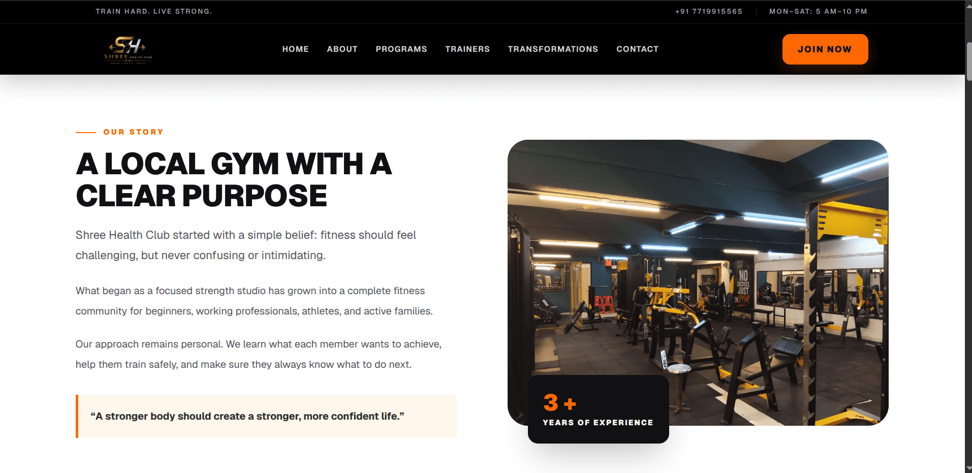 Shree Health Club website services screen